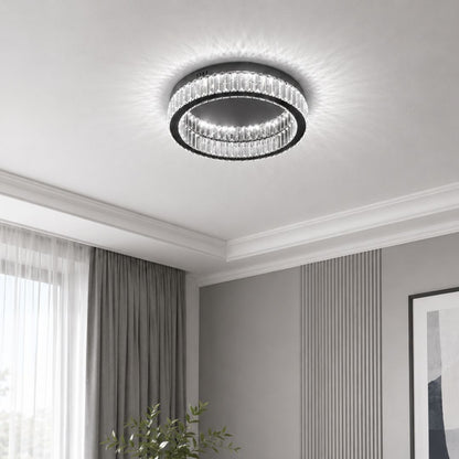 Oda Large Silver & Crystal LED Flush Ceiling Light - 50cm