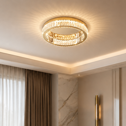 Oda Large Gold & Crystal LED Flush Ceiling Light - 50cm