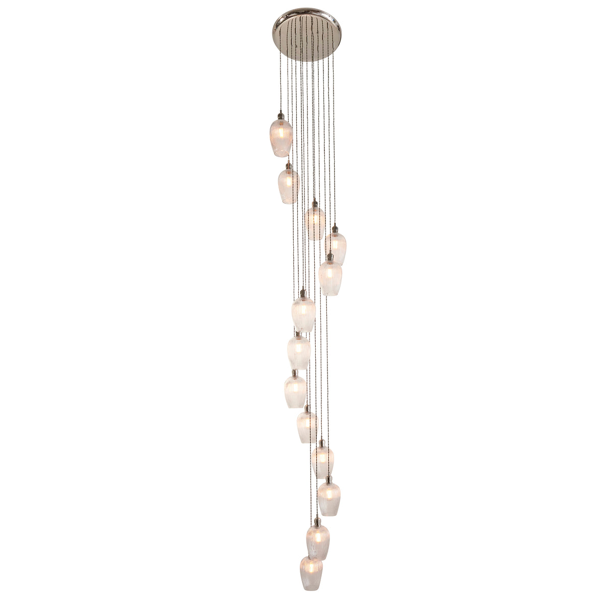 Stourton 13 Light Nickel & Ribbed Glass Cascade Pendant Light