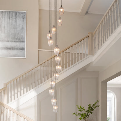 Stourton 13 Light Nickel & Ribbed Glass Cascade Pendant Light