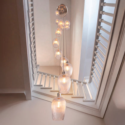 Stourton 13 Light Nickel & Ribbed Glass Cascade Pendant Light