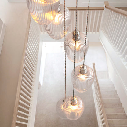 Stourton 13 Light Nickel & Ribbed Glass Cascade Pendant Light