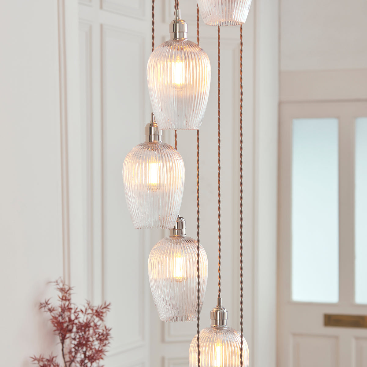 Stourton 13 Light Nickel & Ribbed Glass Cascade Pendant Light