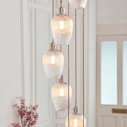 Stourton 13 Light Nickel & Ribbed Glass Cascade Pendant Light