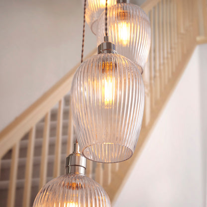 Stourton 13 Light Nickel & Ribbed Glass Cascade Pendant Light