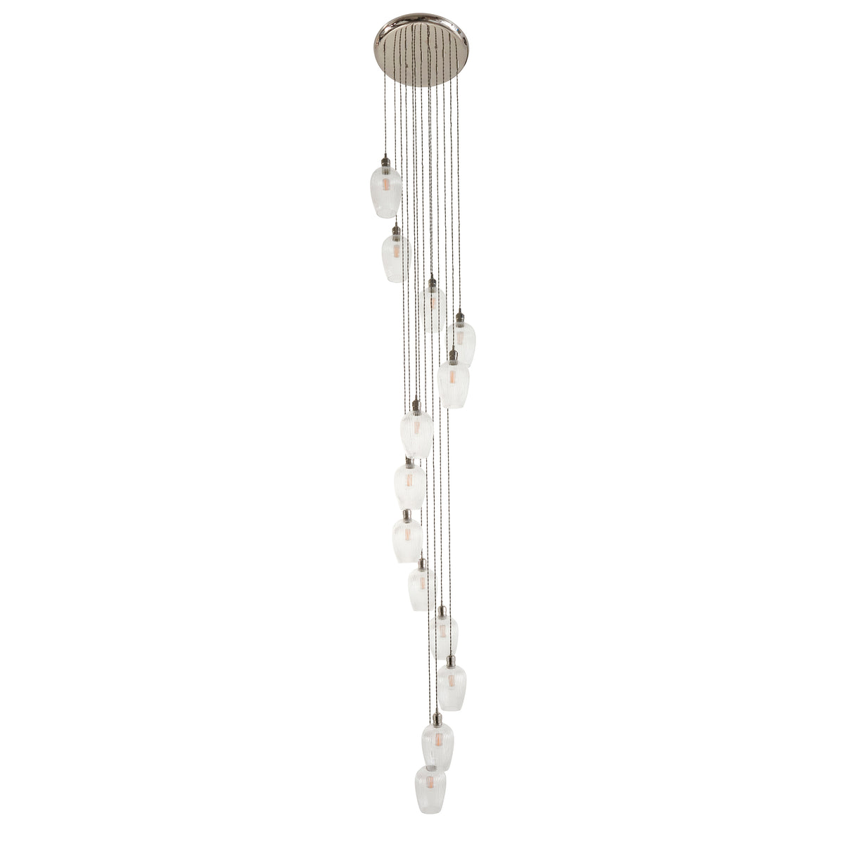 Stourton 13 Light Nickel & Ribbed Glass Cascade Pendant Light