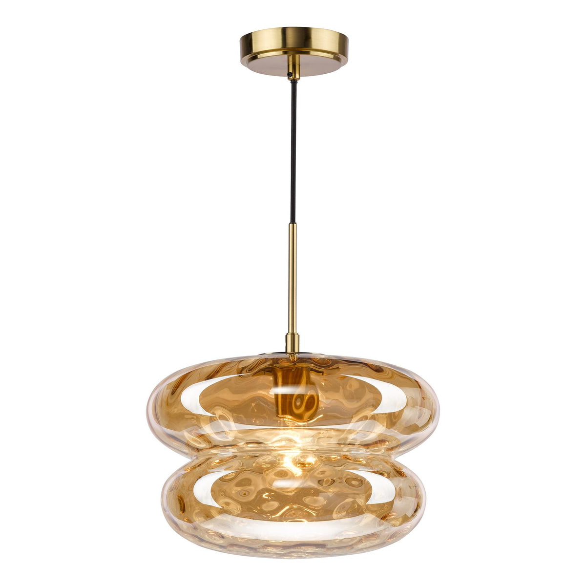 Alcella Natural Brass & Amber Dimpled Glass Pendant
