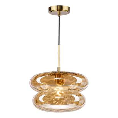 Alcella Natural Brass & Amber Dimpled Glass Pendant