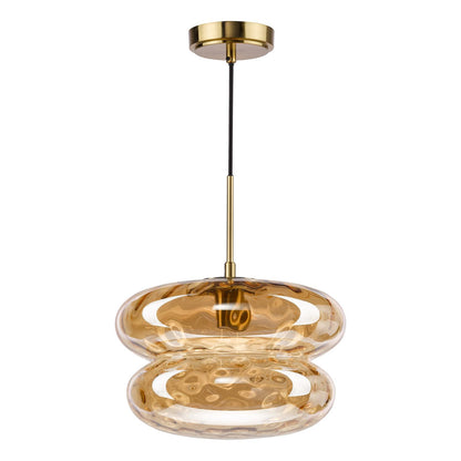 Alcella Natural Brass & Amber Dimpled Glass Pendant
