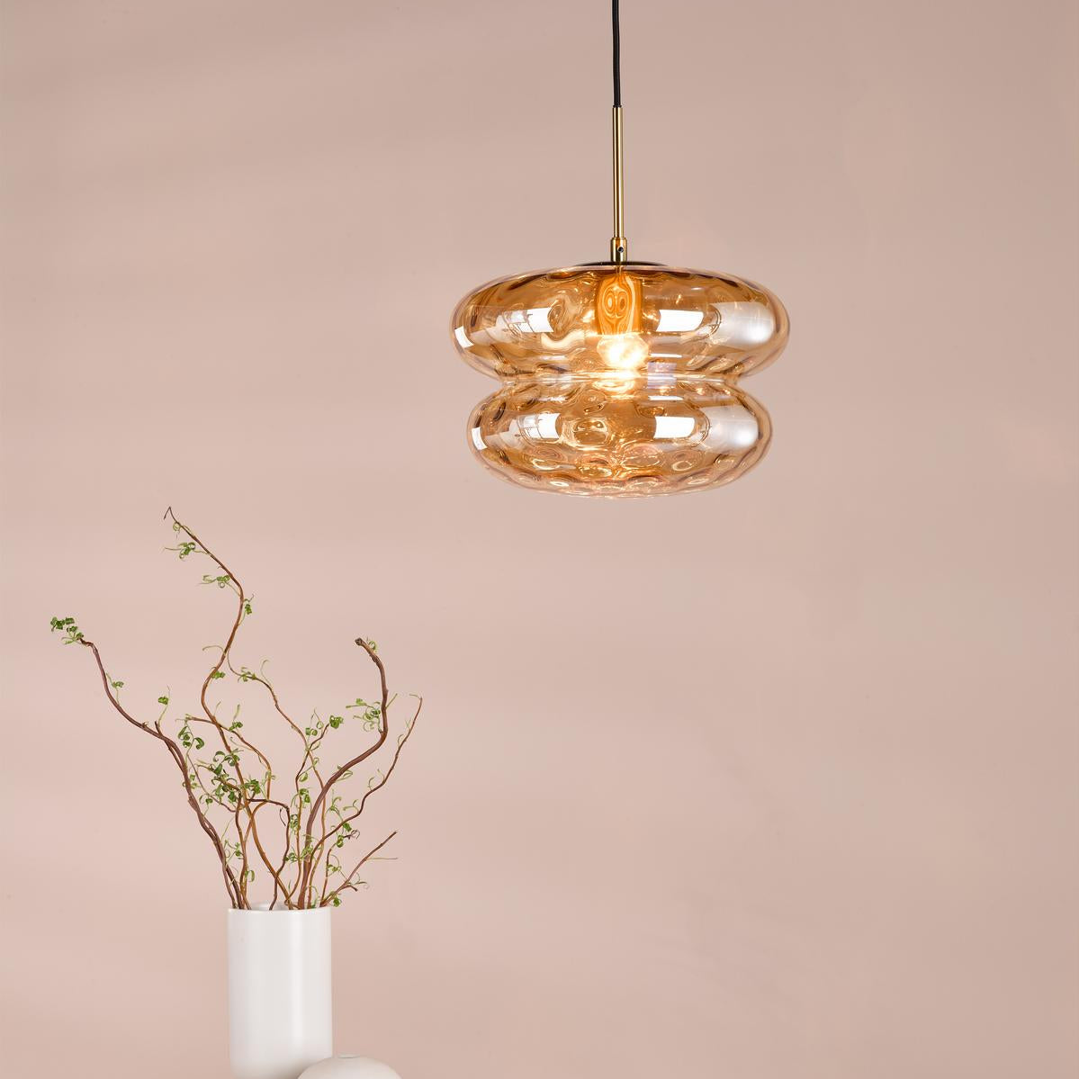Alcella Natural Brass & Amber Dimpled Glass Pendant