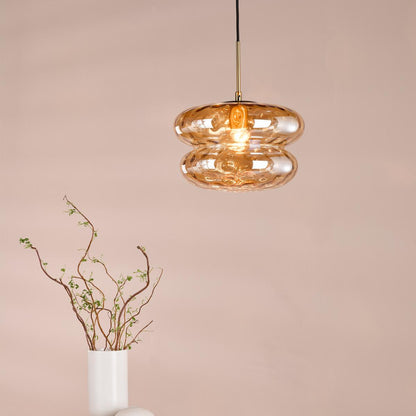 Alcella Natural Brass & Amber Dimpled Glass Pendant