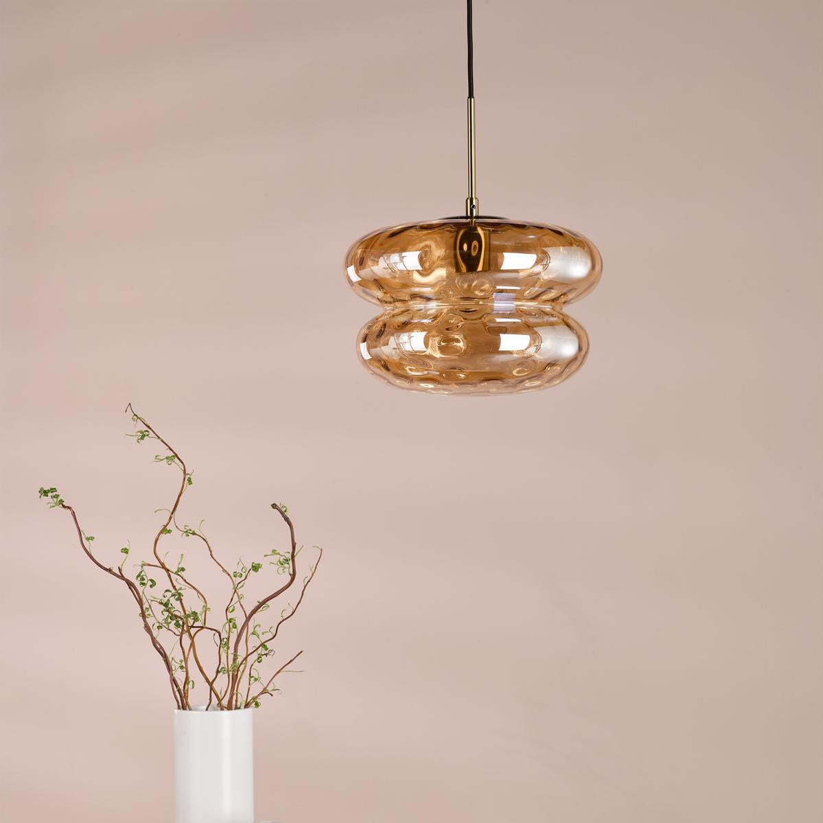 Alcella Natural Brass & Amber Dimpled Glass Pendant