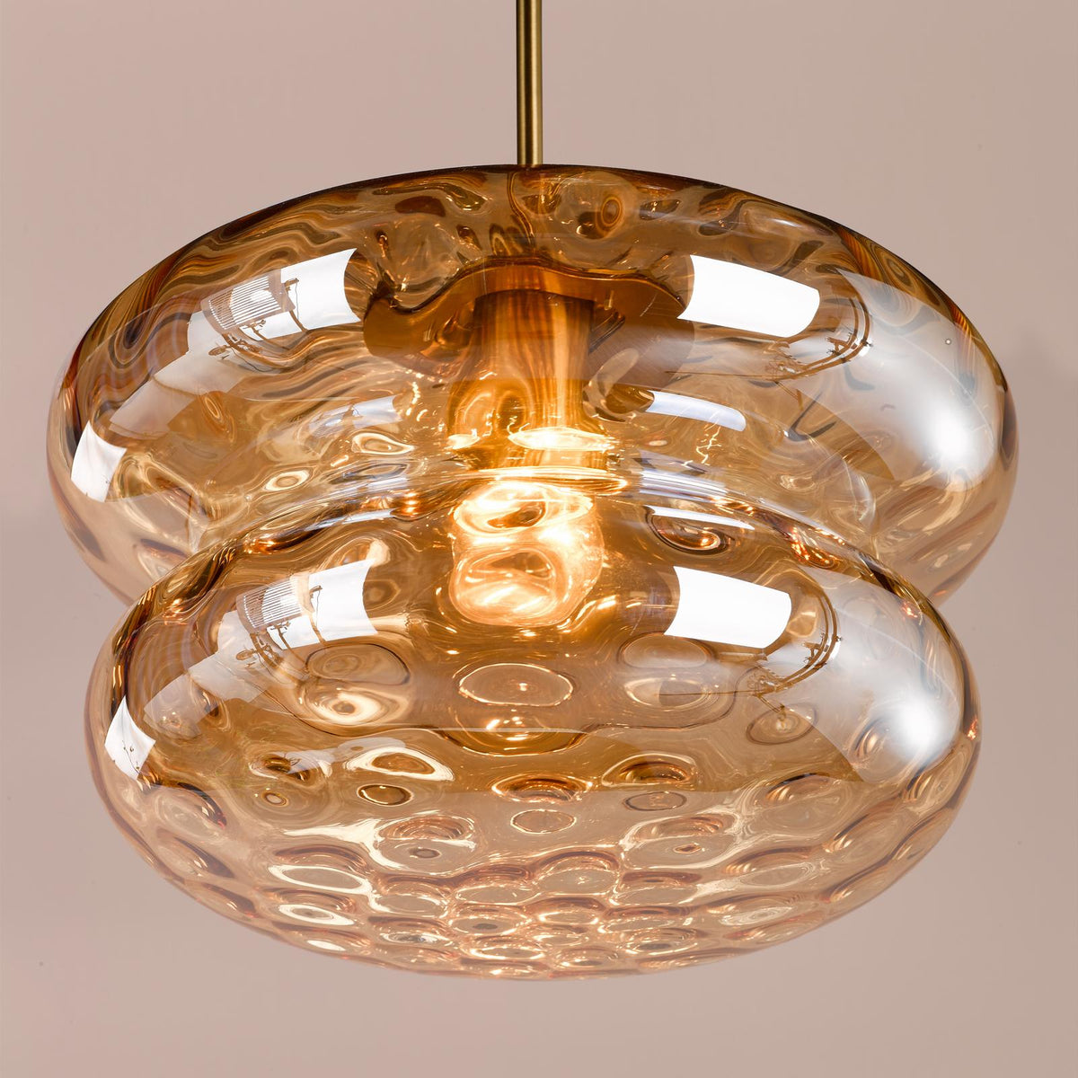 Alcella Natural Brass & Amber Dimpled Glass Pendant