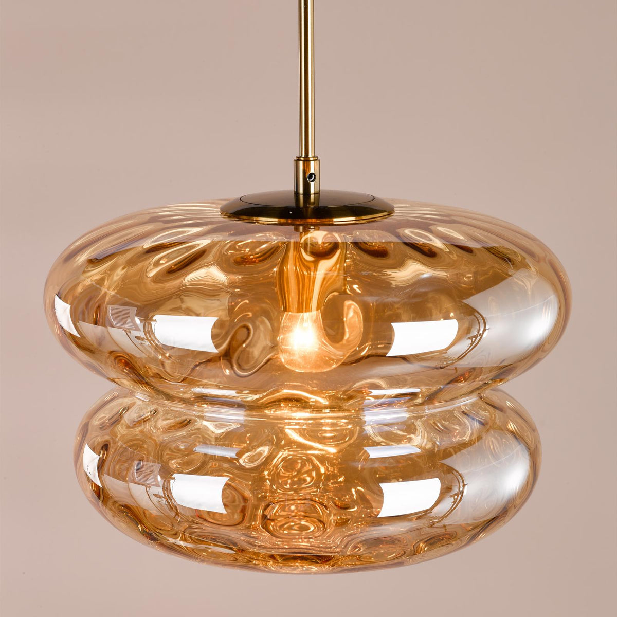 Alcella Natural Brass & Amber Dimpled Glass Pendant