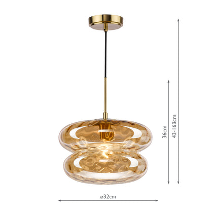 Alcella Natural Brass & Amber Dimpled Glass Pendant