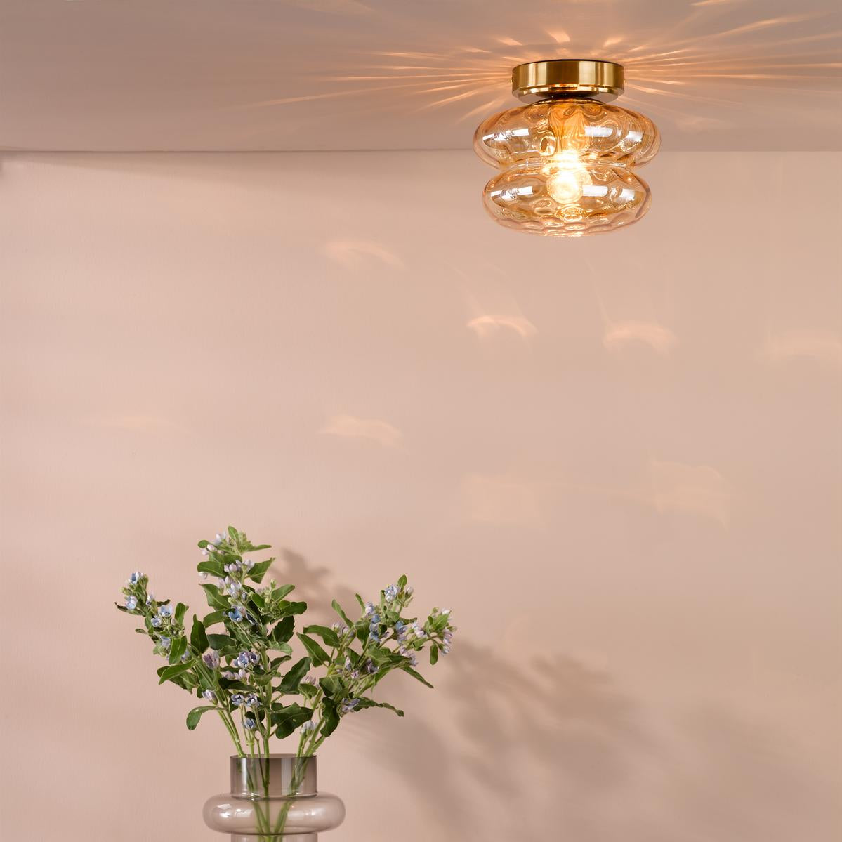 Alcella Natural Brass & Amber Dimpled Glass Wall/Ceiling Light