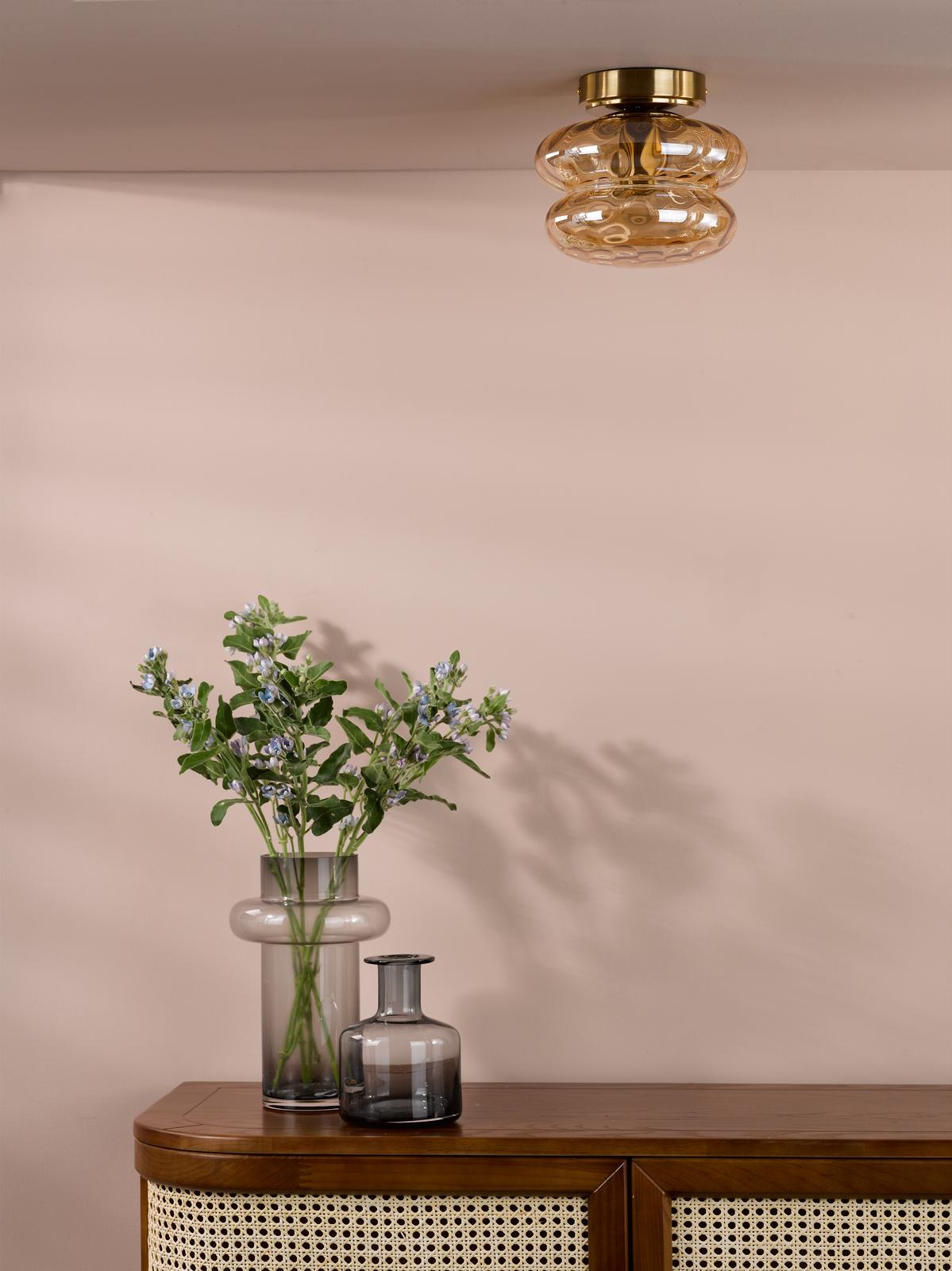 Alcella Natural Brass & Amber Dimpled Glass Wall/Ceiling Light