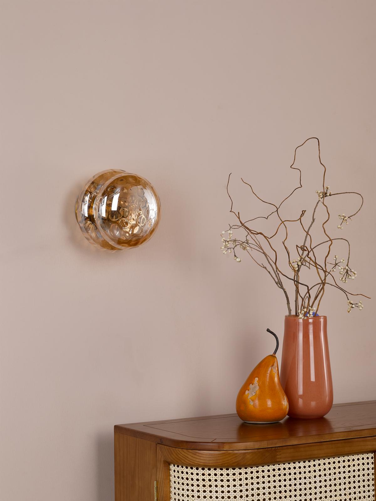 Alcella Natural Brass & Amber Dimpled Glass Wall/Ceiling Light