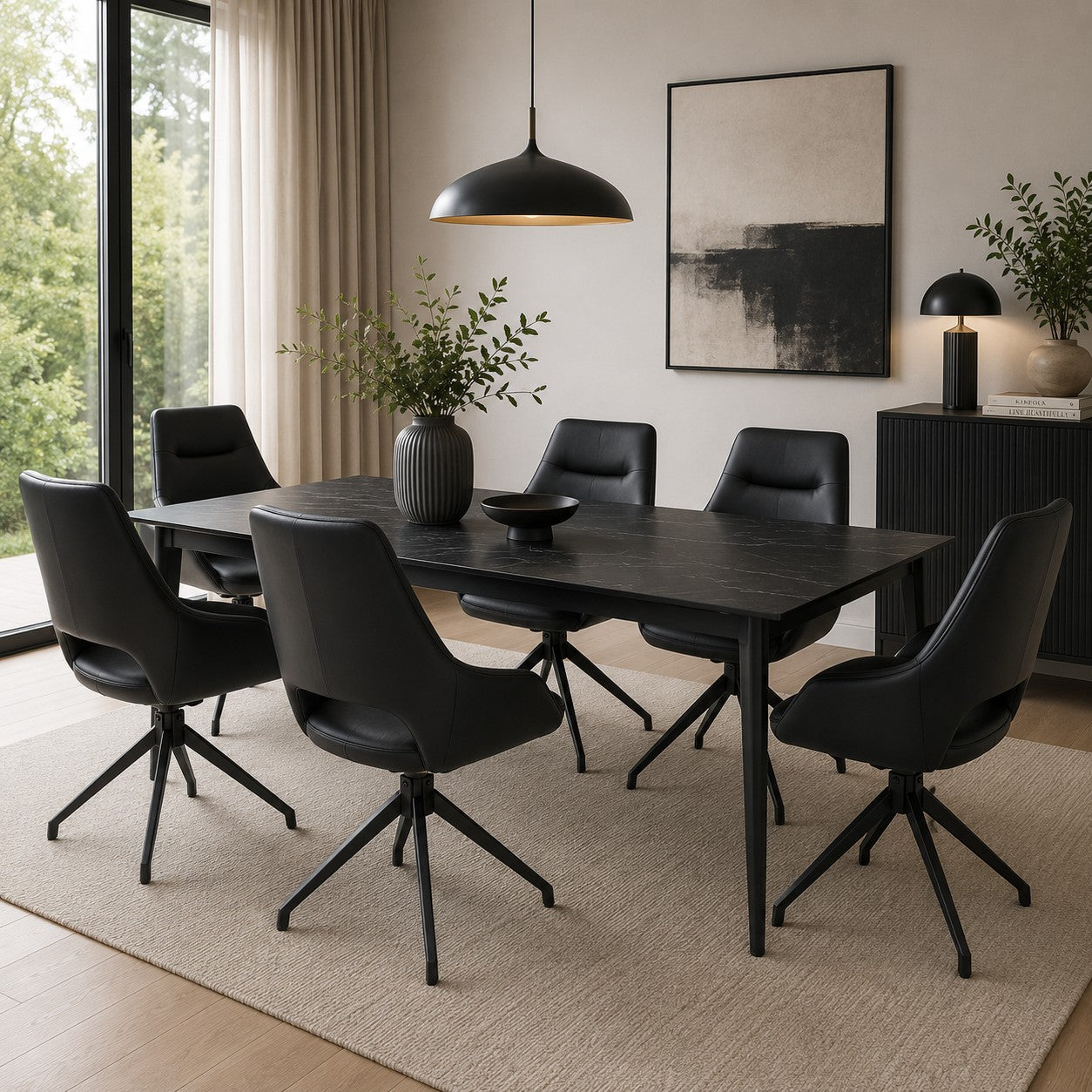 Amalfi Black Table 1800mm 6 Ace Black Chairs