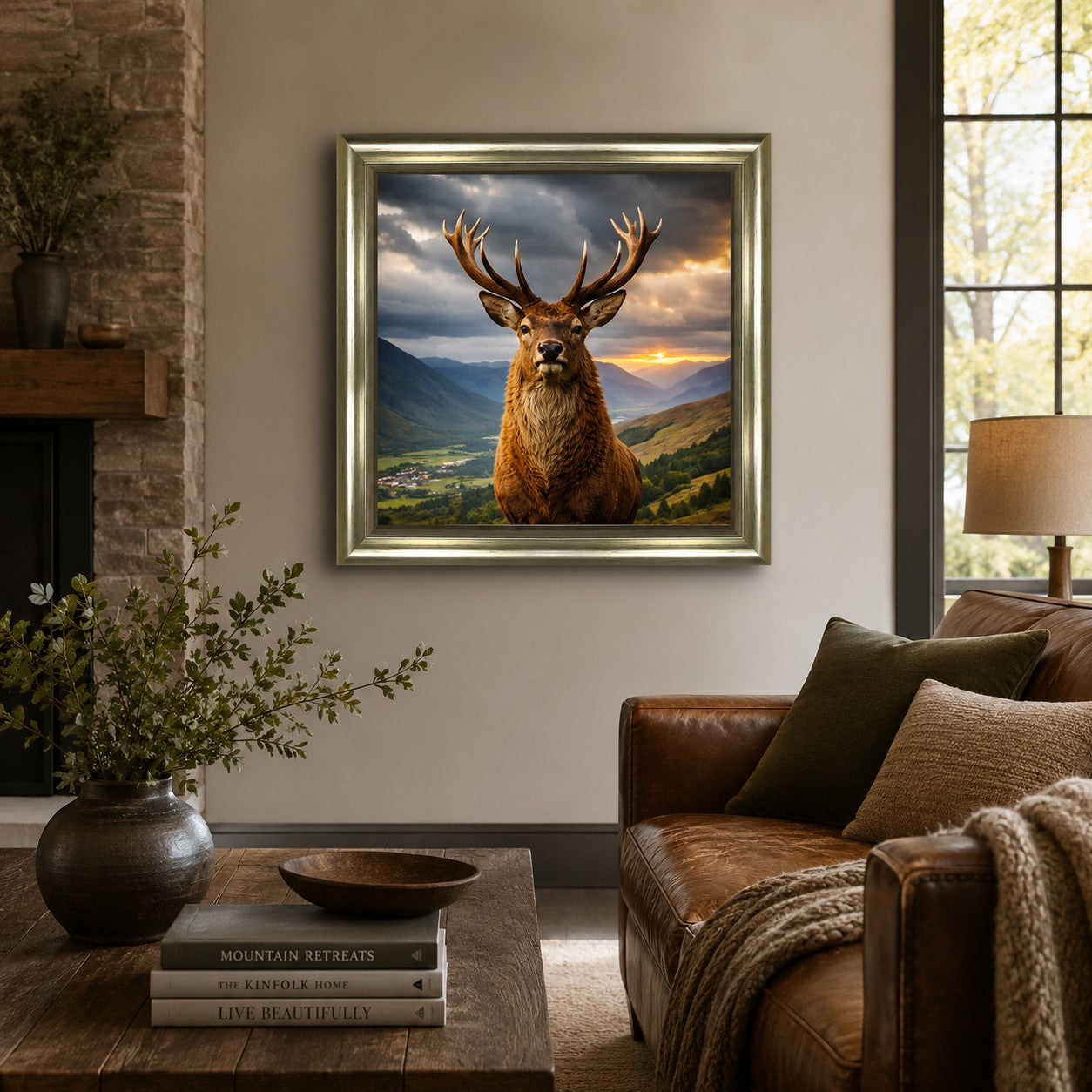 Head Of The Stags Framed Wall Art – 70 x 70cm