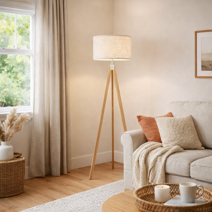 Armitage Light Wood Tripod Floor Lamp with Natural Shade