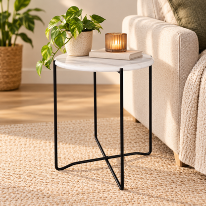 Azzate Marble Effect Folding White & Black Side Table