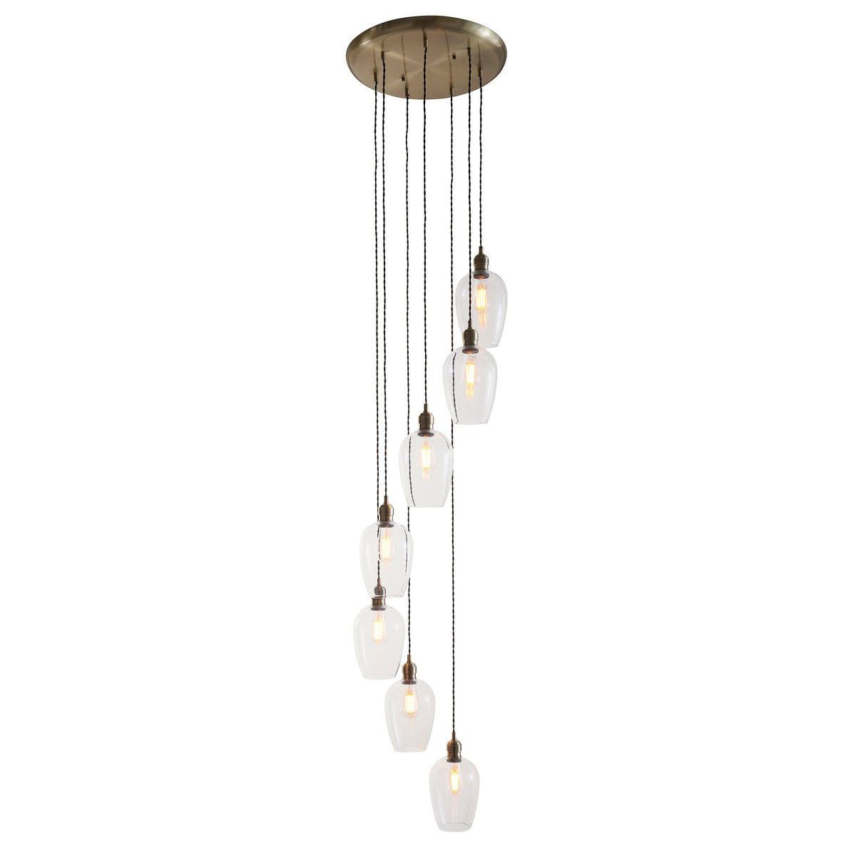 Stourton 7 Light Antique Brass & Clear Glass Cascade Pendant Light