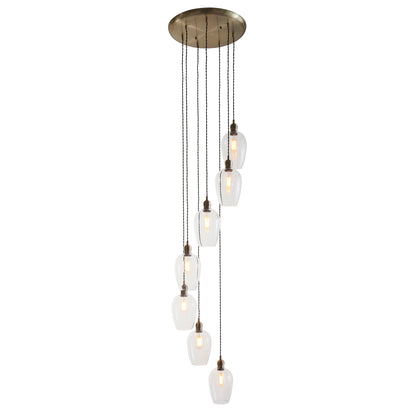 Stourton 7 Light Antique Brass & Clear Glass Cascade Pendant Light