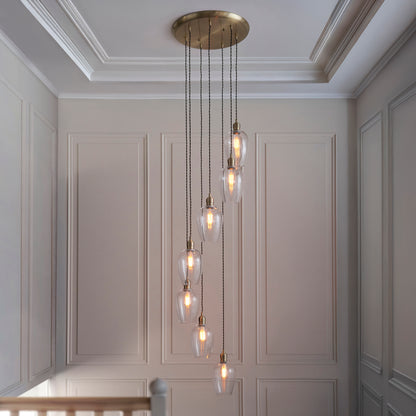 Stourton 7 Light Antique Brass & Clear Glass Cascade Pendant Light