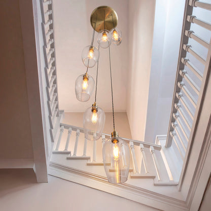 Stourton 7 Light Antique Brass & Clear Glass Cascade Pendant Light