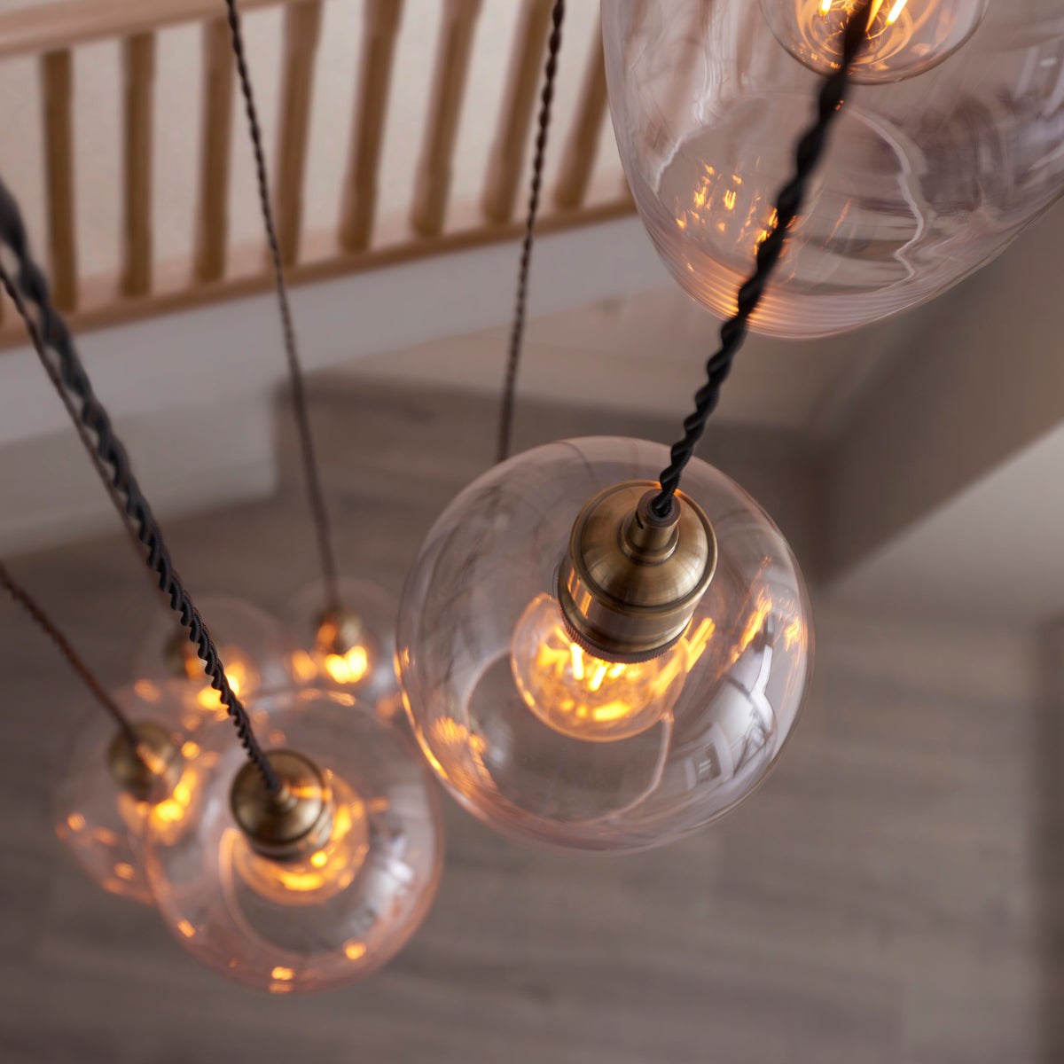 Stourton 7 Light Antique Brass & Clear Glass Cascade Pendant Light