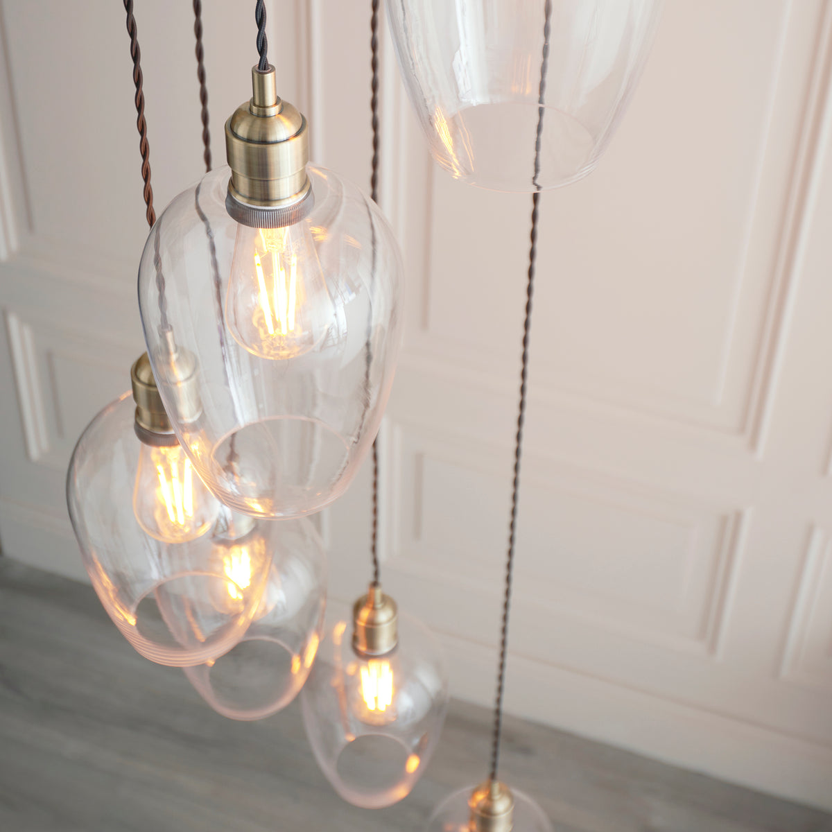 Stourton 7 Light Antique Brass & Clear Glass Cascade Pendant Light