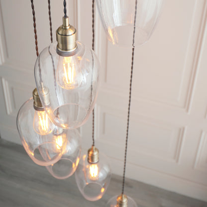 Stourton 7 Light Antique Brass & Clear Glass Cascade Pendant Light