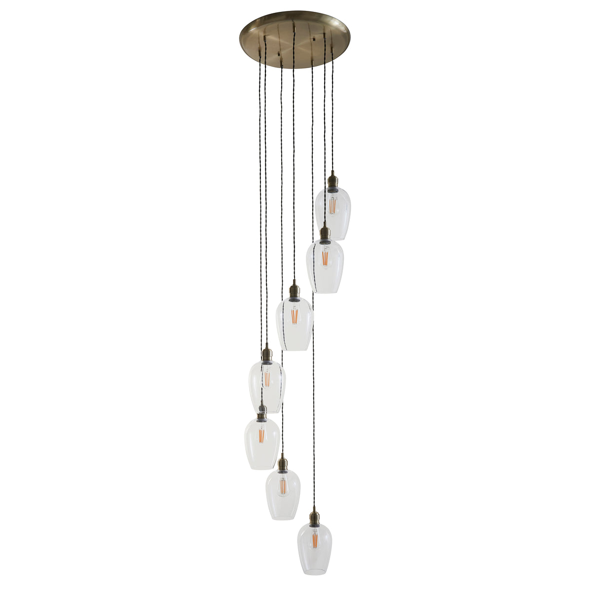 Stourton 7 Light Antique Brass & Clear Glass Cascade Pendant Light