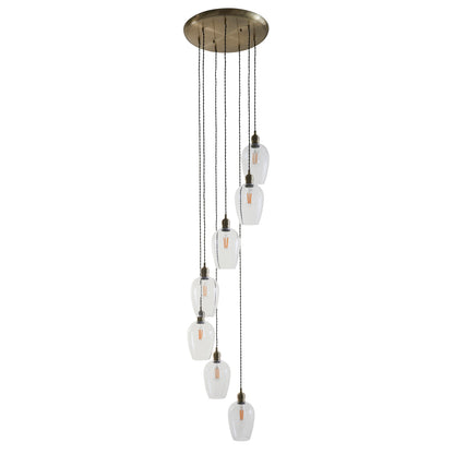 Stourton 7 Light Antique Brass & Clear Glass Cascade Pendant Light