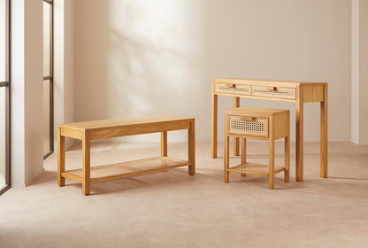 Bali Rattan Bench with Storage Shelf