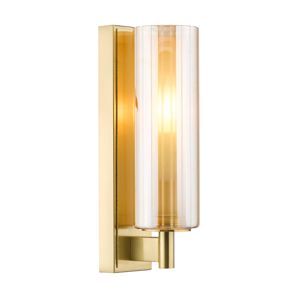 Bevin Bathroom Wall Light Brass and Amber Glass IP44