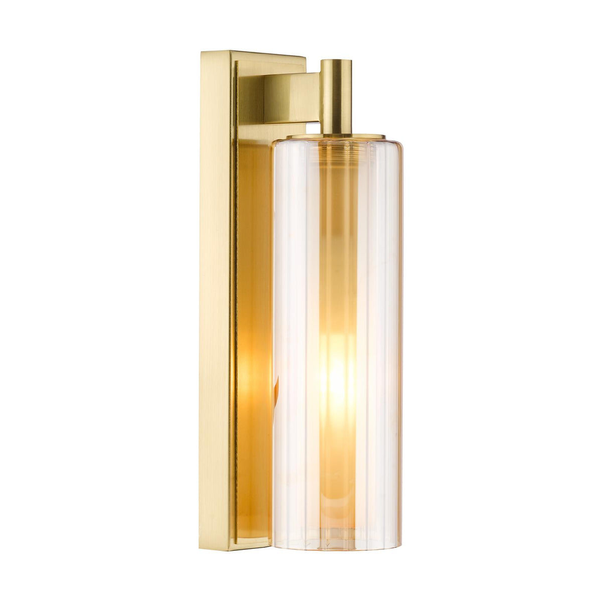 Bevin Bathroom Wall Light Brass and Amber Glass IP44