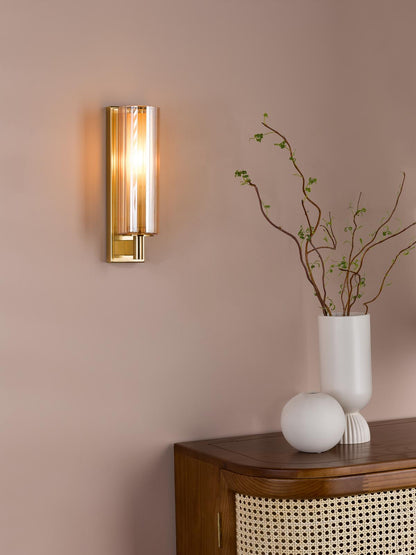 Bevin Bathroom Wall Light Brass and Amber Glass IP44