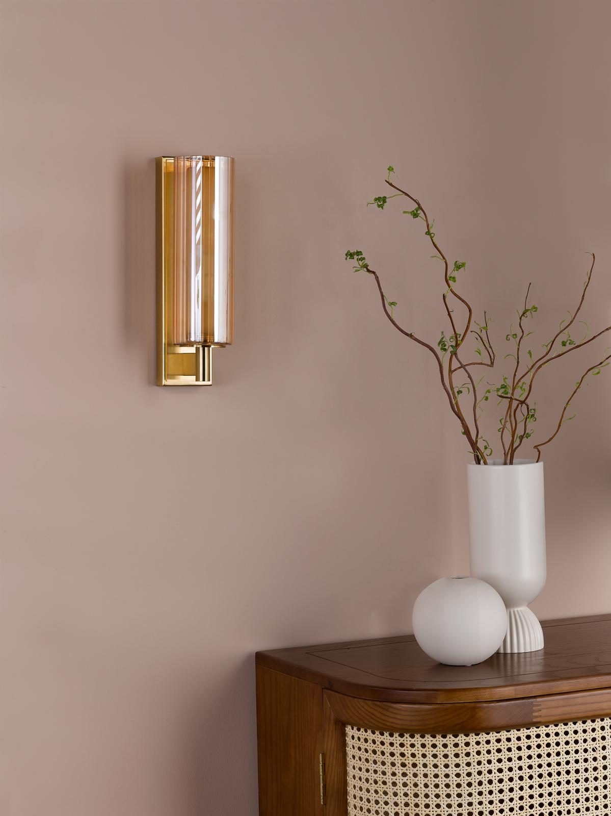 Bevin Bathroom Wall Light Brass and Amber Glass IP44