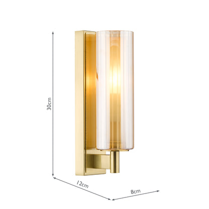 Bevin Bathroom Wall Light Brass and Amber Glass IP44
