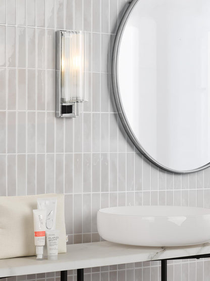 Bevin Bathroom Wall Light Polished Chrome and Ribbed Glass IP44