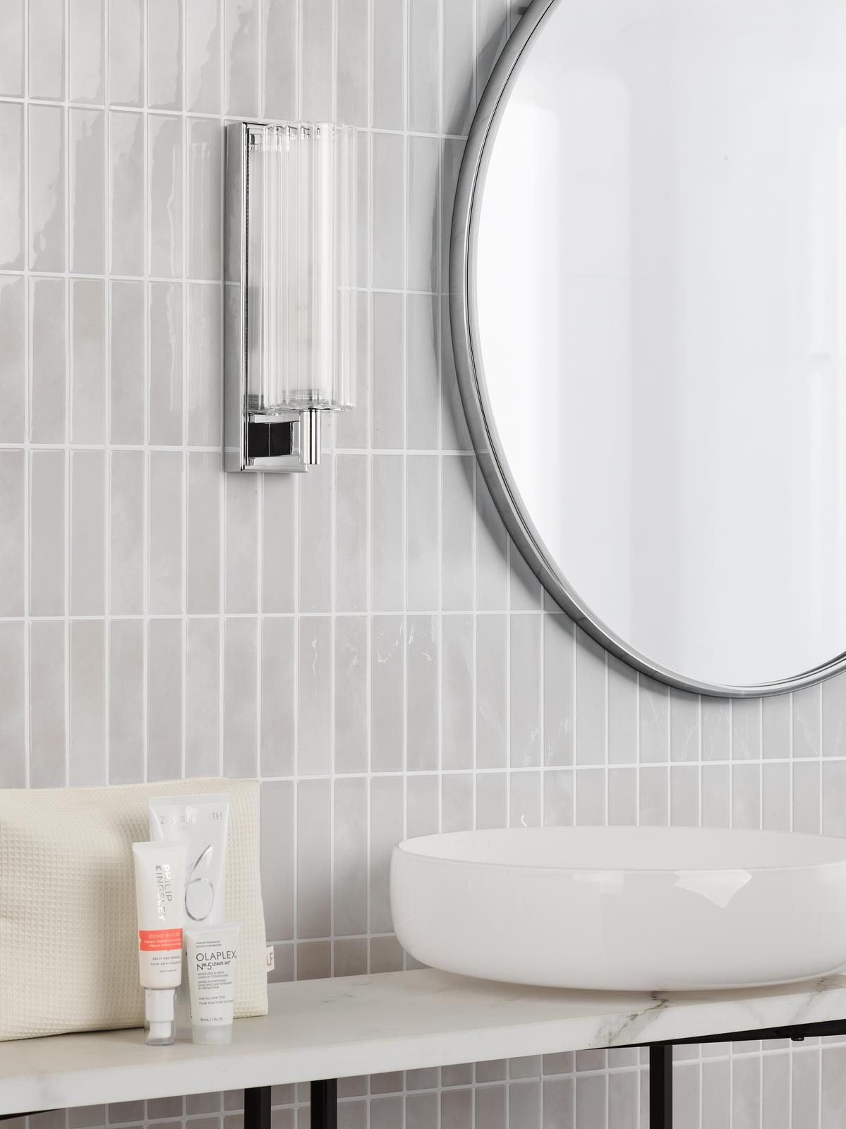 Bevin Bathroom Wall Light Polished Chrome and Ribbed Glass IP44