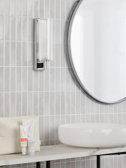 Bevin Bathroom Wall Light Polished Chrome and Ribbed Glass IP44