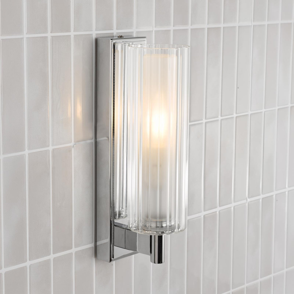 Bevin Bathroom Wall Light Polished Chrome and Ribbed Glass IP44