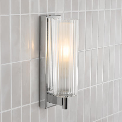 Bevin Bathroom Wall Light Polished Chrome and Ribbed Glass IP44