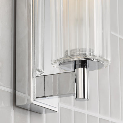 Bevin Bathroom Wall Light Polished Chrome and Ribbed Glass IP44