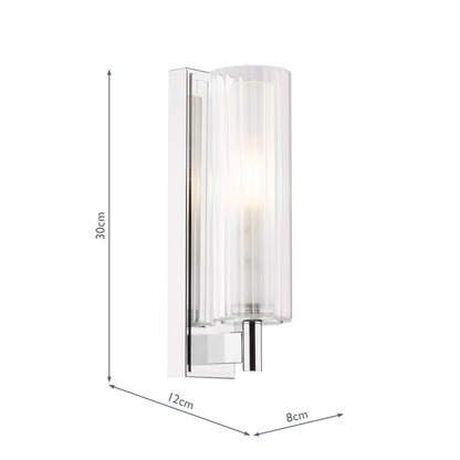 Bevin Bathroom Wall Light Polished Chrome and Ribbed Glass IP44