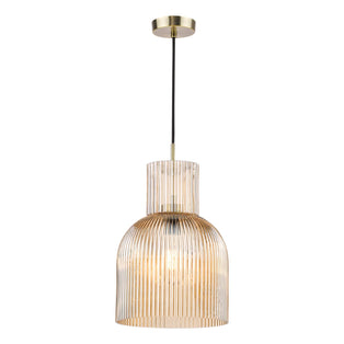 Bixby Amber Ribbed Glass & Brushed Bronze Pendant