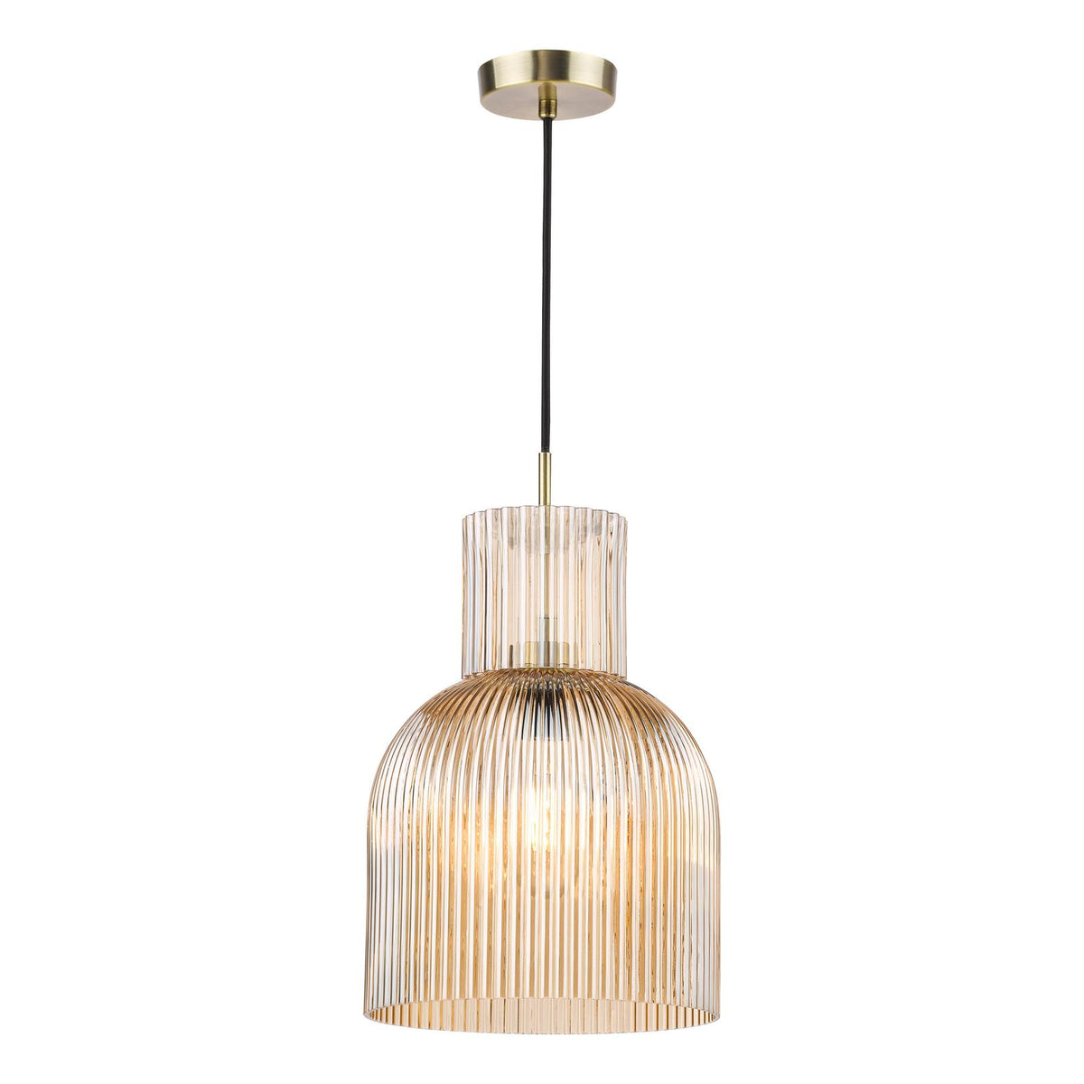 Bixby Amber Ribbed Glass & Brushed Bronze Pendant